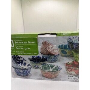 new Provence Stoneware 10 Piece Multicolor Bowls Colors small spring print decor